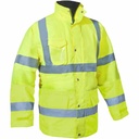 Parka de trabajo Acolchada Amarilla Flúor de Alta Visibilidad con bandas reflectantes homologada EN ISO 20471, personalizable con logo de empresa en Uniforma - PR2083