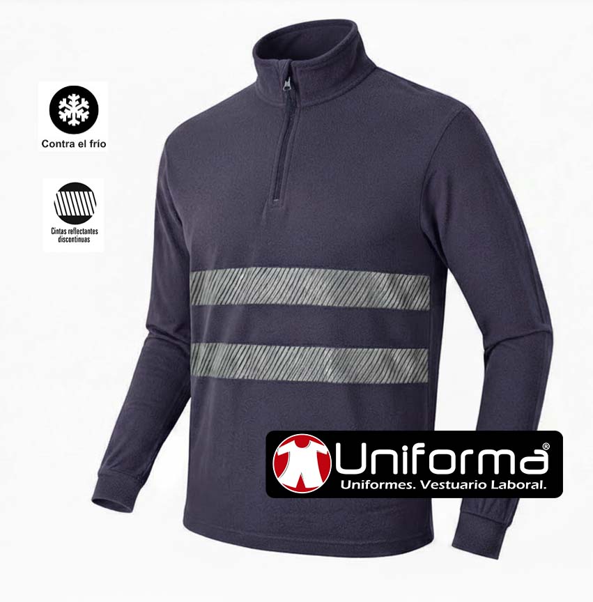 Chaqueta Polar azul marino con bandas Reflectantes segmentadas y cierre de Media Cremallera UN201501