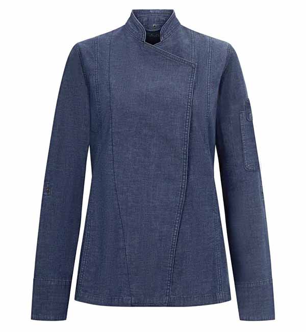 Chaqueta de Cocina en tejido Vaquero Elástico de color azul Denim, personalizable en Uniforma  - V405212SW