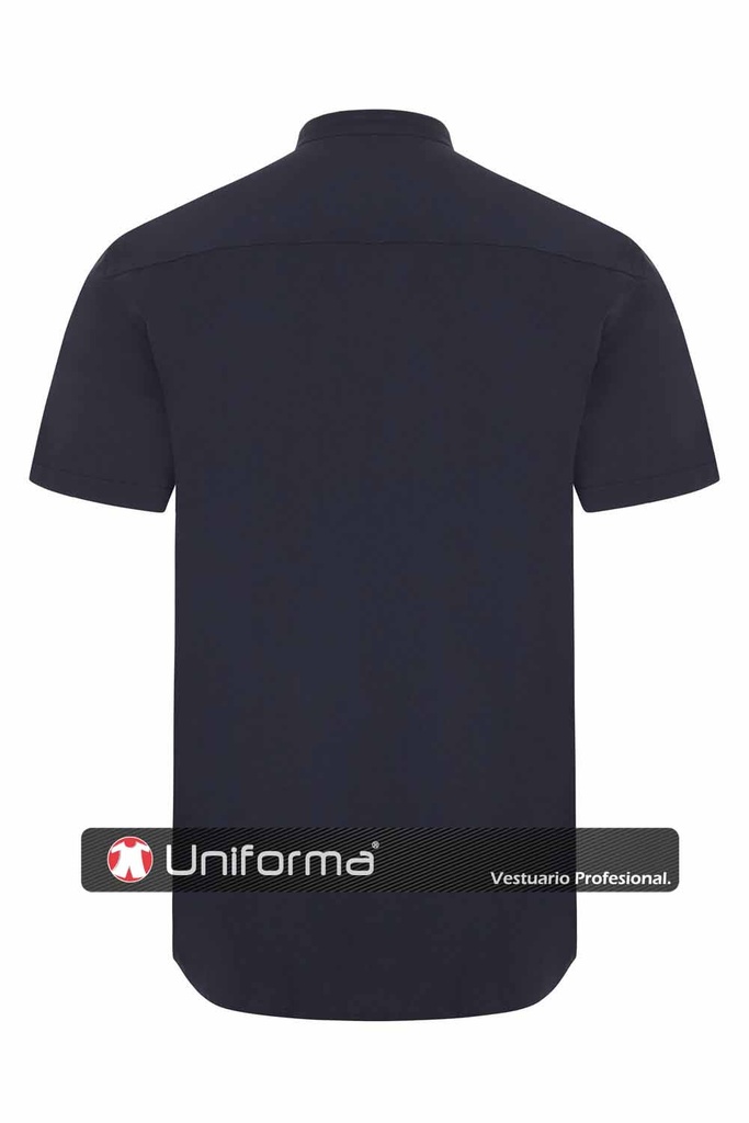 Camisa Azul Marino de Cuello Mao o cuello tirilla, en tejido elástico, de manga corta, personalizable con logo de empresa en Uniforma   V405012S