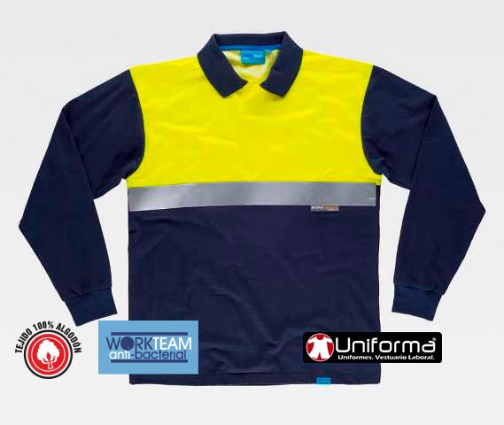 Polo de trabajo Bicolor Anti-bacterias Manga larga de diseño bicolor con bandas reflectantes, con tratamiento de iones de plata para inhibir el crecimiento de hongos y bacterias, así como evitar los malos olores, personalizable con logo de empresa en uniforma  - TC3443