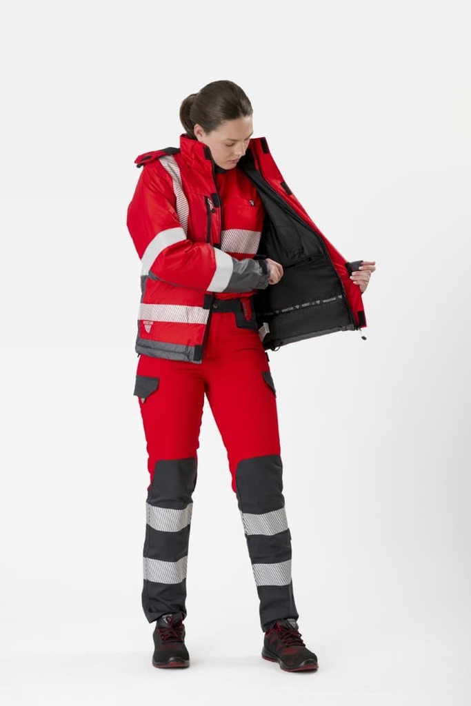 Chaquetón de trabajo acolchado de color Rojo Bicolor con bandas reflectantes segmentadas de alta visibilidad Reflectantes -TS9262