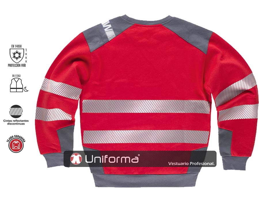 Sudadera de trabajo de color rojo Combinada con Cintas Reflectantes de alta visibilidad del tipo segmentadas - TC9042