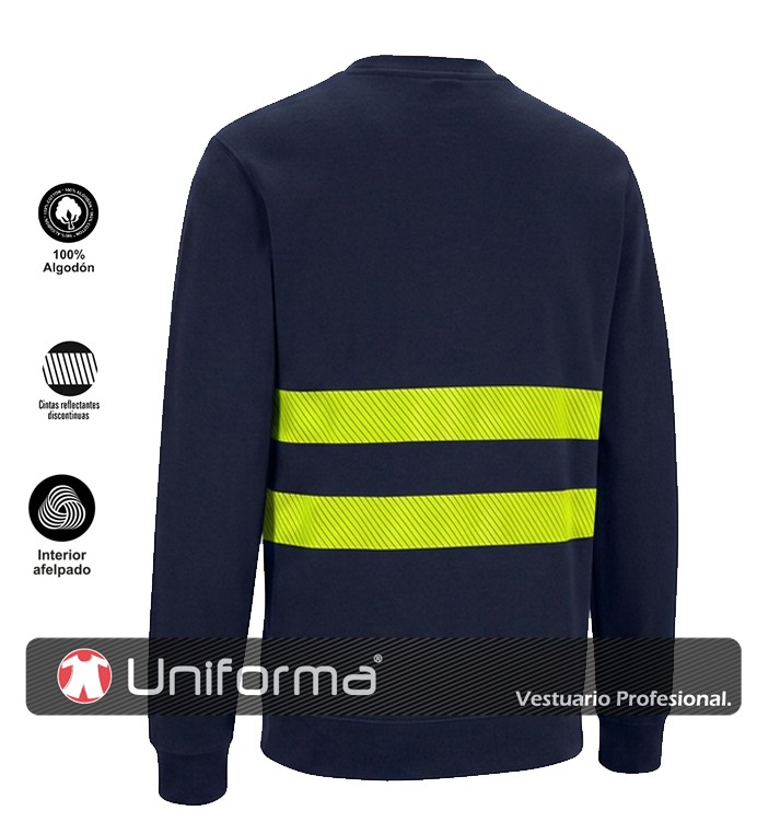 Sudadera Marino de Algodón con Bandas segmentadas de Alta Visibilidad Amarillas - UN3214