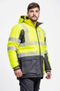 Chaquetón Parka de trabajo de color Amarilla y Negro, acolchada impermeable de alta visibilidad, reflectante, con capucha, homologada, personalizable con logo de empresa en uniforma - TC3515