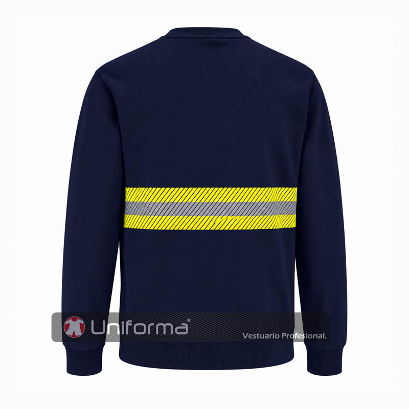 Sudadera de trabajo de cuello redondo de felpa de poliéster y algodón de 290 grms con banda reflectante segmentada bicolor de alta visibilidad personalizable con logo de empresa en uniforma - UN3081