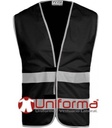 Chalecos de trabajo de color negro con Bandas Reflectantes de alta visibilidad, cierre central de velcro, modelo económico,  personalizable con logo de empresa en Uniforma