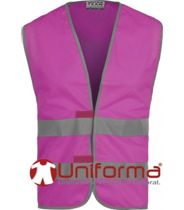 Chalecos de trabajo de color rosa con Bandas Reflectantes de alta visibilidad personalizable con logo de empresa en Uniforma.
