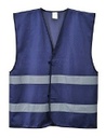 Chaleco de trabajo azul marino de lona de poliéster con cintas bandas reflectantes en torso, personalizable con logo de empresa en uniforma