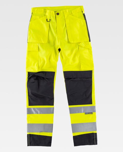Pantalón de trabajo Reforzado de Alta Visibilidad amarillo y negro, para trabajadores de ambulancias y técnicos de emergencia sanitaria, de color amarillo y negro, personalizable con logo de empresa en uniforma - TC2912