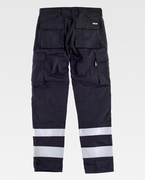 Pantalón de trabajo reforzado y resistente de visibilidad realzada con bandas reflectantes de alta visibilidad multibolsillos personalizable para empresas en uniforma de color negro