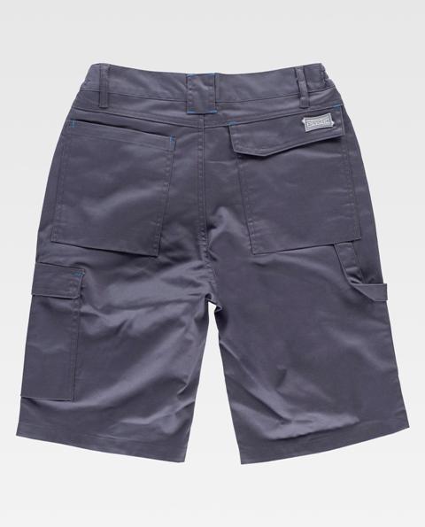 Pantalón de trabajo corto de color gris tipo bermudas fresco para combatir el calor, de tejido elástico cómodo multi bolsillos, bolsillos de cargo, personalizable con logo de empresa en uniforma - TB4035