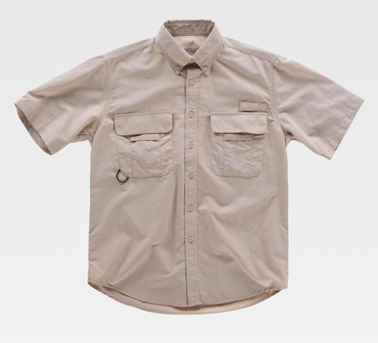 Camisa beige de trabajo tipo Safari Manga Corta de nylon con rejillas y aberturas de ventilación, personalizable con logo de empresa en uniforma  - TB8510