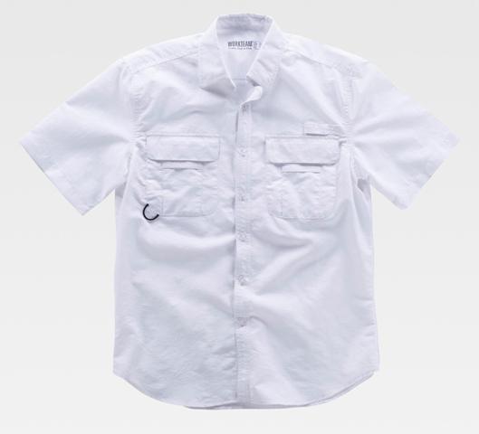 Camisa blanca de trabajo tipo Safari Manga Corta de nylon con rejillas y aberturas de ventilación, personalizable con logo de empresa en uniforma  - TB8510