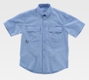 Camisa celeste de trabajo tipo Safari Manga Corta de nylon con rejillas y aberturas de ventilación, personalizable con logo de empresa en uniforma  - TB8510