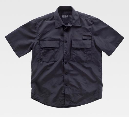 Camisa negra de trabajo tipo Safari Manga Corta de nylon con rejillas y aberturas de ventilación, personalizable con logo de empresa en uniforma  - TB8510