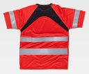 Camiseta de trabajo Roja Reflectante en tejido Técnico de diseño bicolor  Roya combinada con detalles negros con cintas reflectantes en torso y mangas, personalizable con logo de empresa en uniforma  - TC2940
