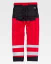 Pantalón de trabajo de color rojo combinado con detalles negro, con bandas reflectantes de las piernas, personalizable con logo de empresa en uniforma -TC2913