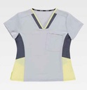 Casaca de trabajo cómoda elástica de diseño Bicolor Entallada Elástica para mujer, para uniformes de estética, clínica y farmacia, personalizable con logo de empresa en Uniforma  - TB6951
