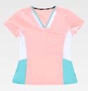 Casaca de trabajo cómoda elástica de diseño Bicolor Entallada Elástica para mujer, para uniformes de estética, clínica y farmacia, personalizable con logo de empresa en Uniforma  - TB6951