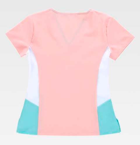 Casaca de trabajo cómoda elástica de diseño Bicolor Entallada Elástica para mujer, para uniformes de estética, clínica y farmacia, personalizable con logo de empresa en Uniforma  - TB6951
