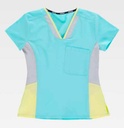 Casaca de trabajo cómoda elástica de diseño Bicolor Entallada Elástica para mujer, para uniformes de estética, clínica y farmacia, personalizable con logo de empresa en Uniforma  - TB6951