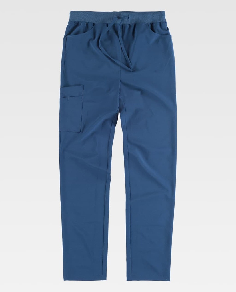 Pantalón de trabajo de color azul cómodo elástico para el sector servicios, tipo pijama sanitario, para empresas de limpieza, sanitarias, enfermeras, dentistas, hoteles, con cintura de goma y tejido elástico, personalizable con logo de empresa en uniforma  - TB6920