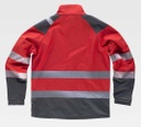 Chaqueta de trabajo tipo Softshell Roja con cintas reflectantes de alta visibilidad del tipo discontinuas personalizable con logo de empresa en uniforma  - TS9202