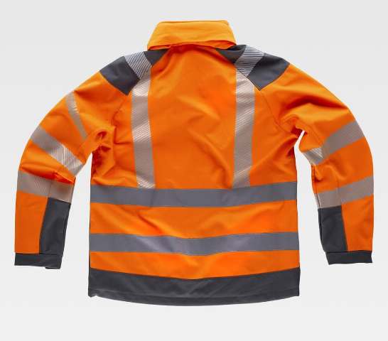 Chaqueta de trabajo tipo Softshell Reflectante corta vientos e impermeable de alta visibilidad con bandas reflectantes personalizable con logo de empresa en uniforma - TS9211