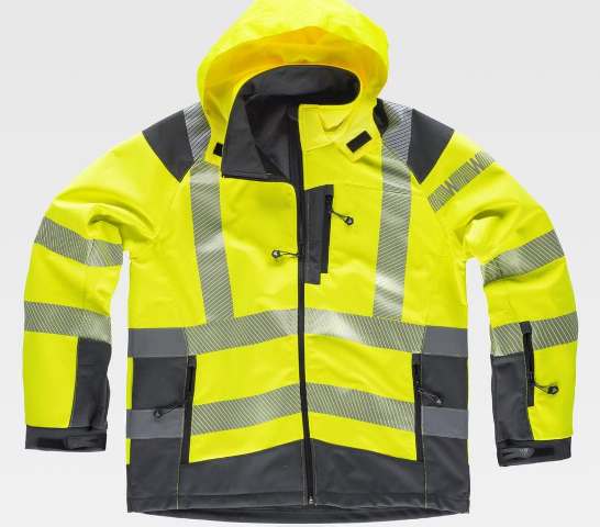 Chaqueta de trabajo tipo Softshell Reflectante corta vientos e impermeable de alta visibilidad con bandas reflectantes personalizable con logo de empresa en uniforma - TS9211