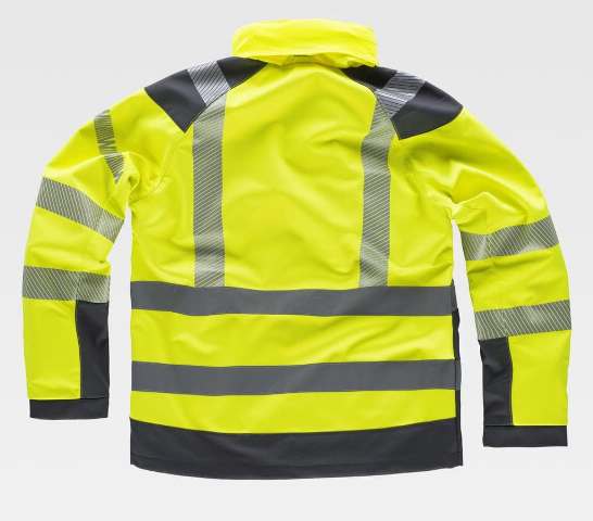 Chaqueta de trabajo tipo Softshell Reflectante corta vientos e impermeable de alta visibilidad con bandas reflectantes personalizable con logo de empresa en uniforma - TS9211