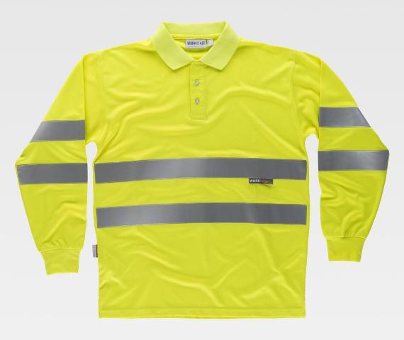 Polo de trabajo reflectante de Manga Larga de color amarillo de Alta Visibilidad homologado en EN ISO 20471 Clase 2, personalizable con logo de empresa en uniforma -TC3833