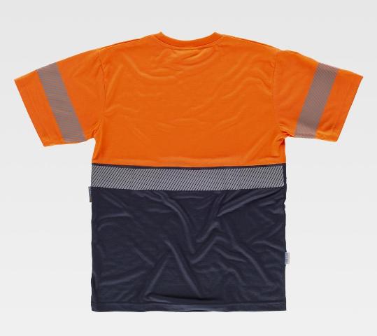 Camiseta de trabajo de alta visibilidad de poliéster de fibra cortada con tacto suave como el algodón, con bandas reflectantes en torso y mangas personalizable con logo de empresa en uniforma- TC6030