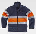 Chaqueta de trabajo tipo Softshell de triple capa de color azul marino con Alta visibilidad y bandas reflectantes, personalizable con logo de empresa en Uniforma - TS9520