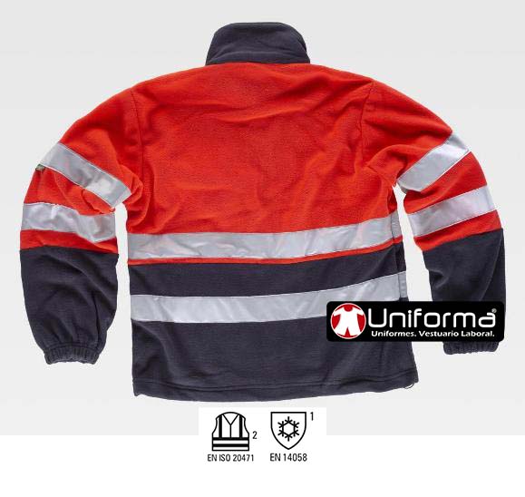 Chaqueta polar de trabajo roja y marino reflectante de alta visibilidad personalizable con logo de empresa en uniforma - TC4027