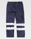 Pantalón de trabajo de color azul marino de 100% Algodón con Bandas Reflectantes grises de alta visibilidad en las perneras, personalizable con logo de empresa en uniforma - TB1447