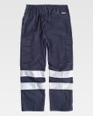 Pantalón de trabajo de color azul marino de 100% Algodón con Bandas Reflectantes grises de alta visibilidad en las perneras, personalizable con logo de empresa en uniforma - TB1447