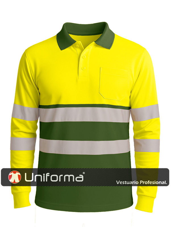 Polo Alta Visibilidad Manga Larga Verde Oscuro - PR5642