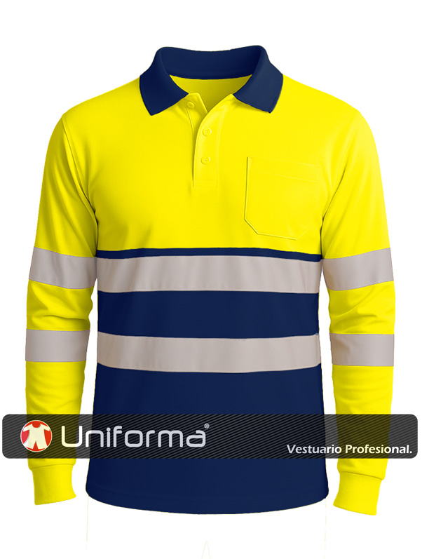 Polo Alta Visibilidad Manga Larga Marino amarillo - PR5642