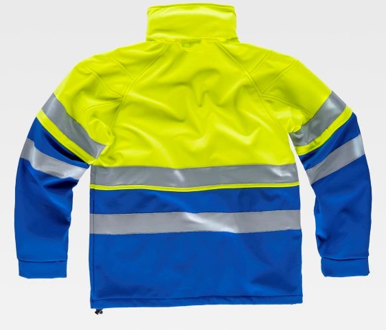 Chaqueta de trabajo en tejido Softshell reflectante de Alta visibilidad con Capucha Azul royal personalizable con logo de empresa en uniforma - TS9525