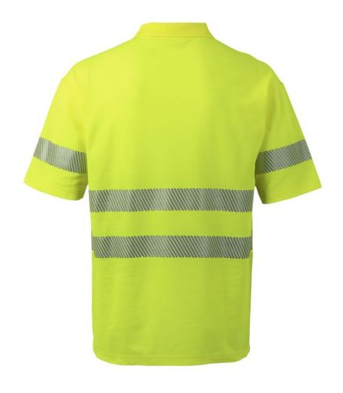Polo de trabajo de Algodón de Manga Corta en tejido de  Alta Visibilidad Amarillo con bandas reflectantes, personalizable con logo de empresa en uniforma  V305522