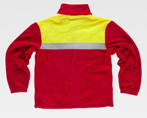 Chaqueta de trabajo tipo Polar de color Rojo y amarillo de alta visibilidad con banda reflectante, personalizable con logo de empresa - TC4030