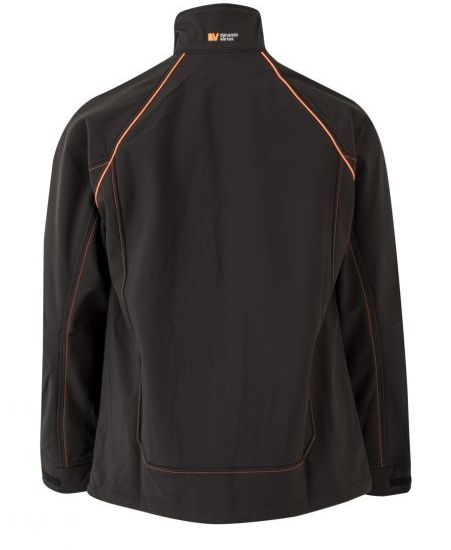 Chaqueta Softshell Bicolor Negro y Naranja transpirable cortavientos, resistente al agua, de triple capa, personalizable con logo de empresa en uniforma V206001