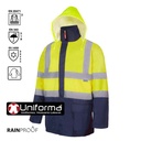 Parka de trabajo reflectante de alta visibilidad desmontable 4 en 1 convertible en chaleco y cazadora, en tejido impermeable, con capucha, personalizable con logo de empresa en uniforma