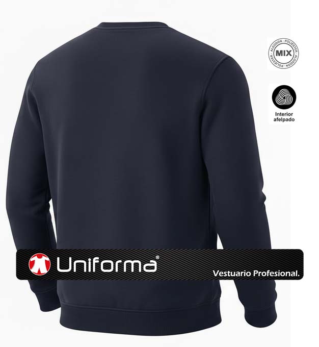 Sudadera de trabajo Azul Marino de cuello redondo en tejido de felpa mezcla de poliéster con algódón, con puños en bajos y puños, personalizable con logo de empresa en uniforma, con serigrafía, bordado o impresión digital a todo color. HK3010
