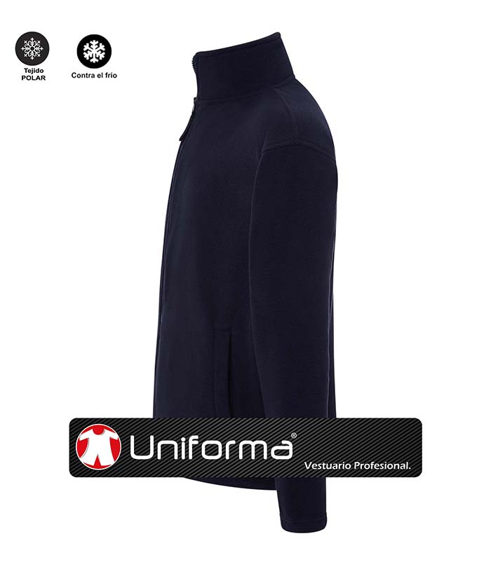 Chaqueta Polar Azul Marino  cierre de cremallera Completa, puños elástico, cuello alto, protección contra el frío, personalizable con logo de empresa en Uniforma, bordado, serigrafía - HK3030