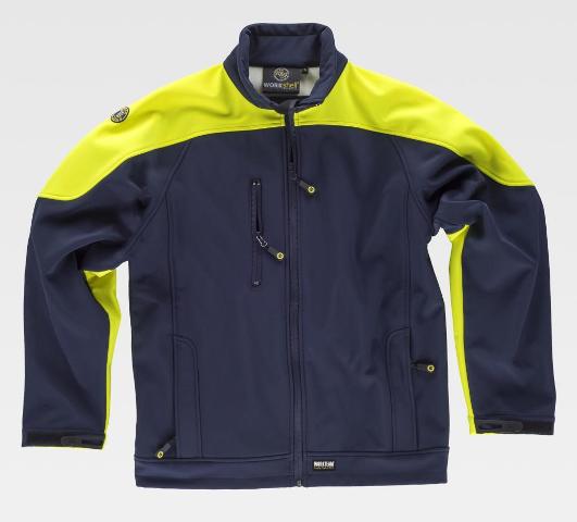 Chaqueta Tipo Softshell cortavientos impermeable triple capa personalizable marino y amarilo fluor - TS9510