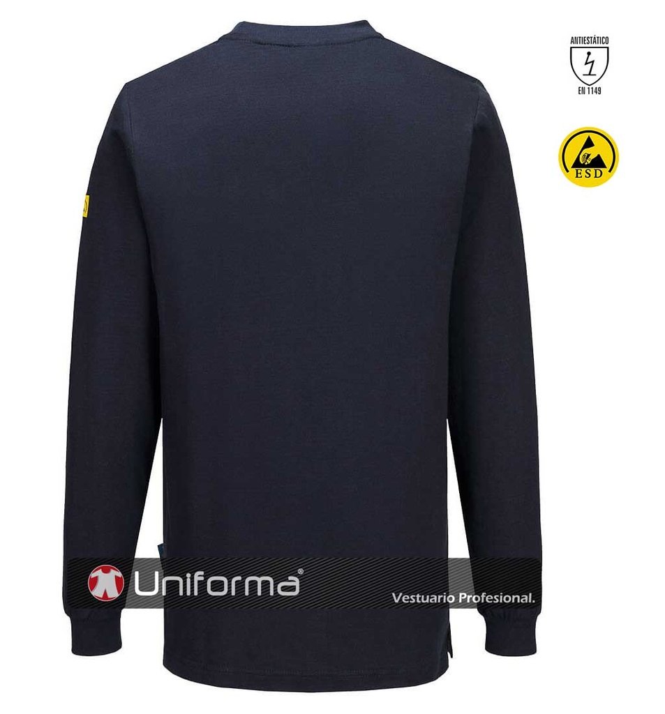 Camiseta Azul Disipativa de la carga electroestática Antiestática ESD Manga Larga, personalizable con logo de empresa en Uniforma  - PAS22