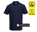 Polo de trabajo Azul marino disipativo de la carga electroestática ESD Antiestático Azul marino con fibra de carbono conductora, de propiedades permanentes, personalizable con logo de empresa en uniforma - PAS21