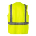 Chaleco de trabajo amarillo fluor con bandas reflectantes homologado para alta visibilidad en EN ISO 20471 clase 2, con porta identificación en el pecho transparente, personalizable con logo de empresa en uniforma.net V305903
